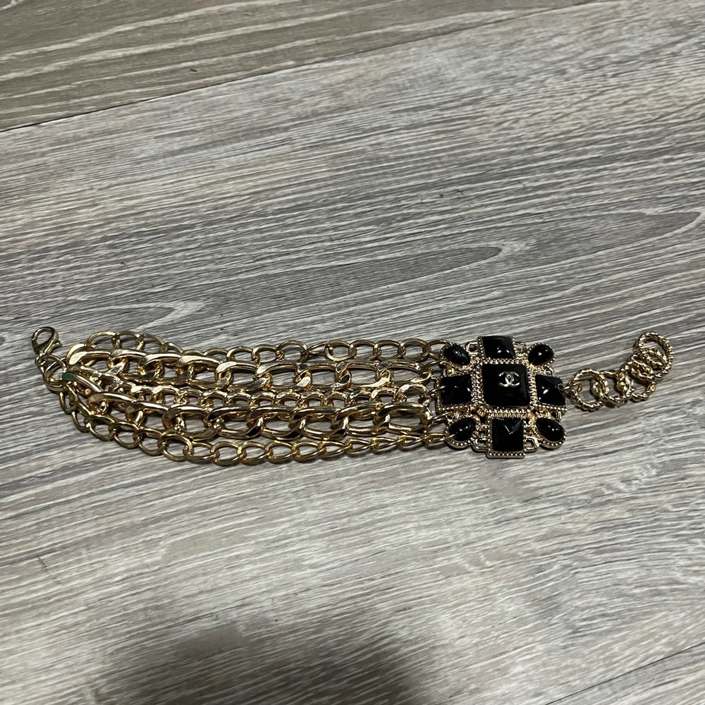 REPURPOSED CHANEL Gold and Black Multi-Chain Bracelet